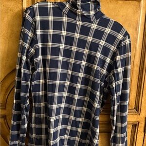 Lands' End Navy and White Plaid Turtleneck